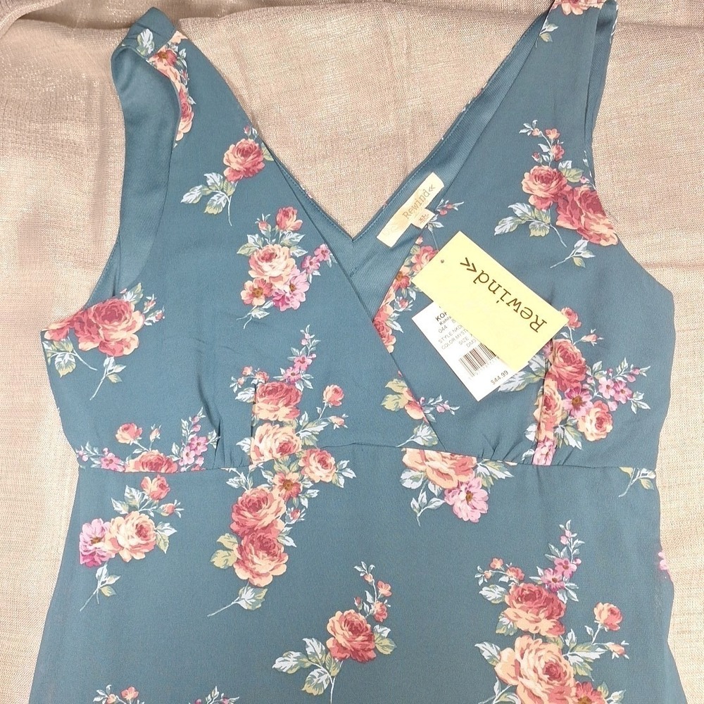NEW Rewind XL Mystic Green Teal Floral Midi Dress Sleeveless Boho Garden‎ Party